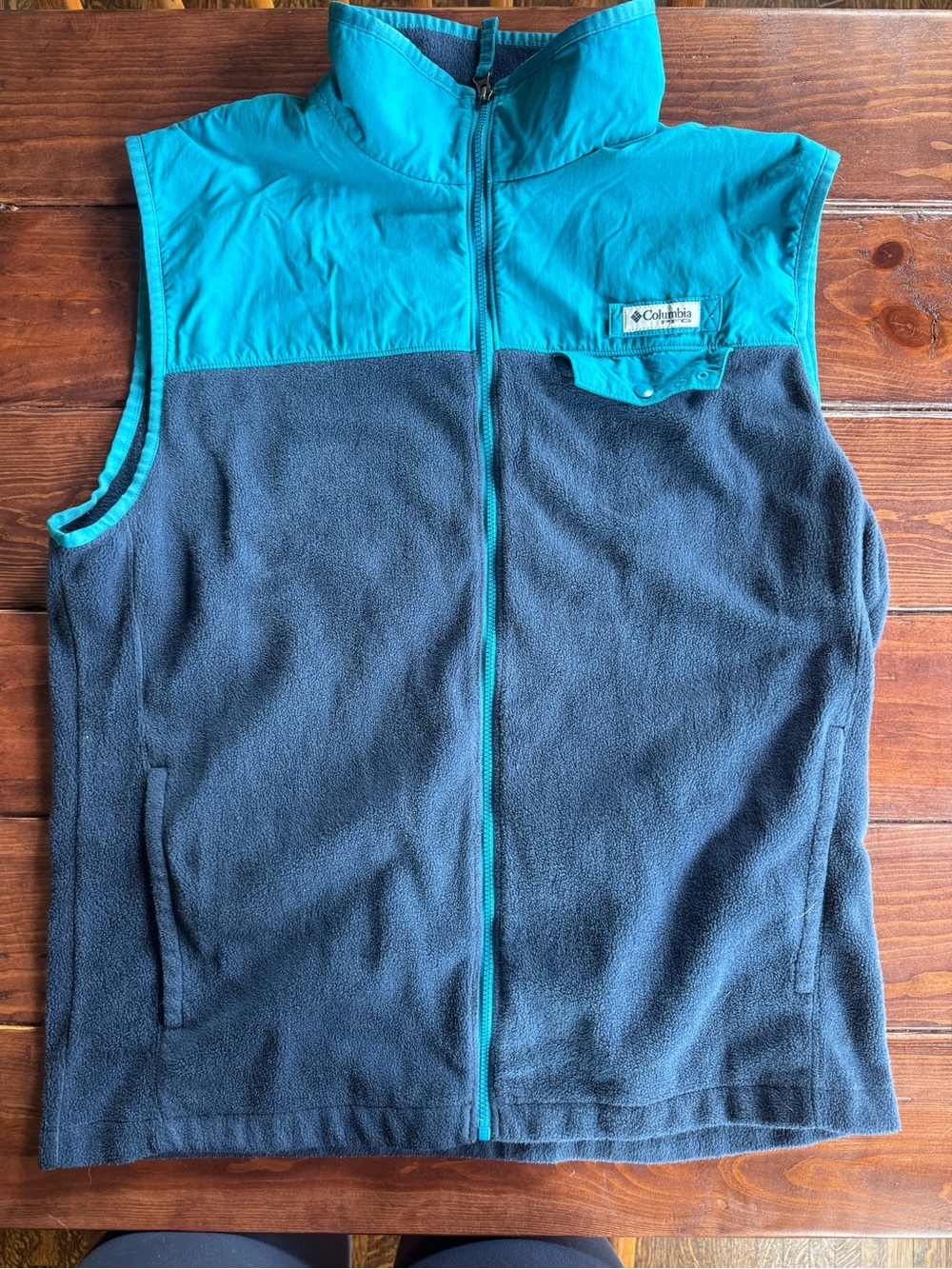 Columbia PFG Fleece Vest Teal Navy Size L Retro Outdoors